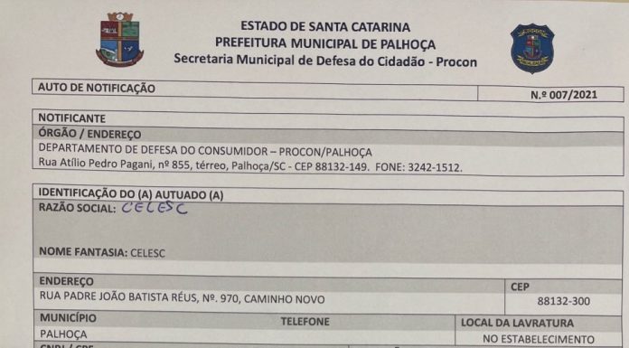 PROCON DE PALHOÇA DÁ PRAZO DE 48 HORAS PARA AGÊNCIA DA CELESC AMPLIAR ATENDIMENTO