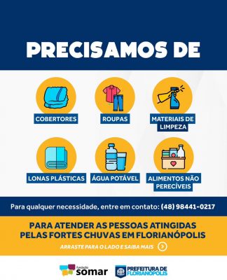 FLORIANÓPOLIS: FUNDAÇÃO SOMAR RECEBE DOAÇÕES PARA FAMÍLIAS ATINGIDAS PELAS CHUVAS