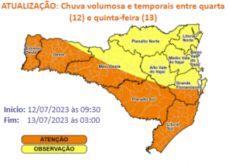 DEFESA CIVIL ALERTA: CHUVAS FORTES CONTINUAM EM SANTA CATARINA
