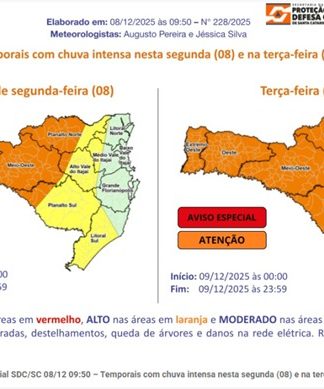 SC SUSPENDE AULAS EM REGIÕES DE ALTO RISCO DEVIDO À FORMAÇÃO DE CICLONE ATÍPICO